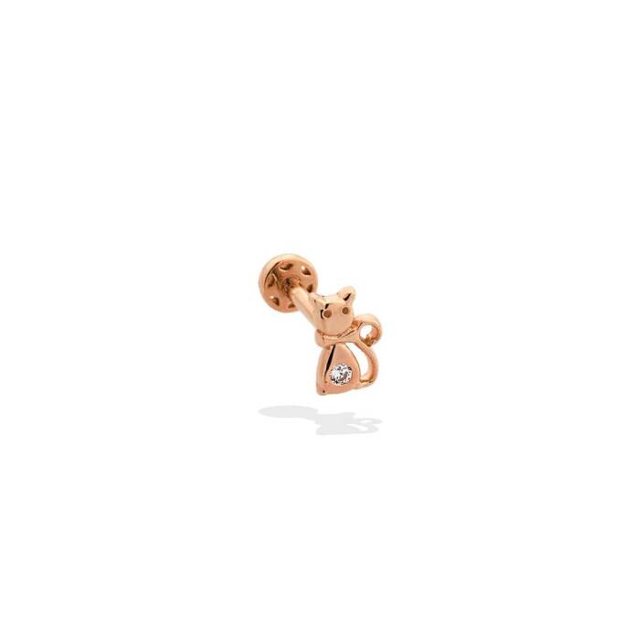 Taşlı Kedi Motifli Minimal Tragus Piercing - 1