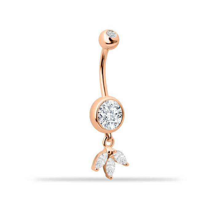 Taşlı Lotus Çiçek Sallantılı Göbek Piercing - 1