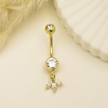 Taşlı Lotus Çiçek Sallantılı Göbek Piercing - 2
