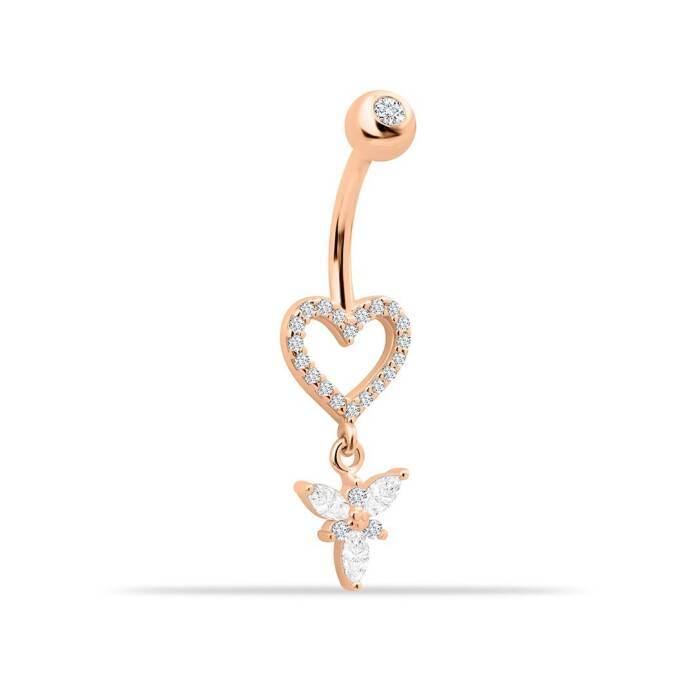 Taşlı Sallantılı Kalp Gösterişli Göbek Piercing - 1