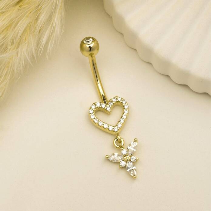 Taşlı Sallantılı Kalp Gösterişli Göbek Piercing - 2