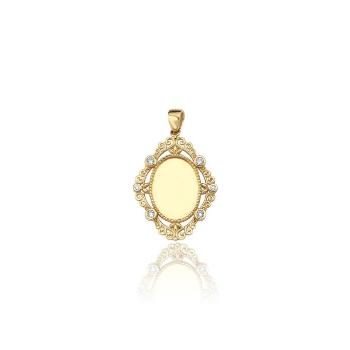 Taşlı Vintage Oval Ayna Kolye Ucu - 1