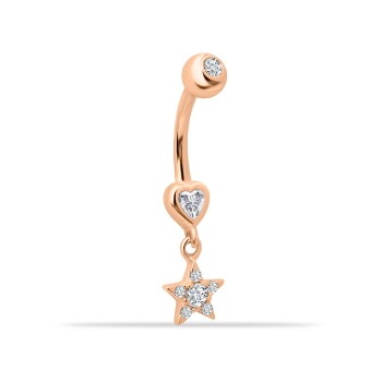 Taşlı Yıldız Kalp Sallantılı Göbek Piercing - 1