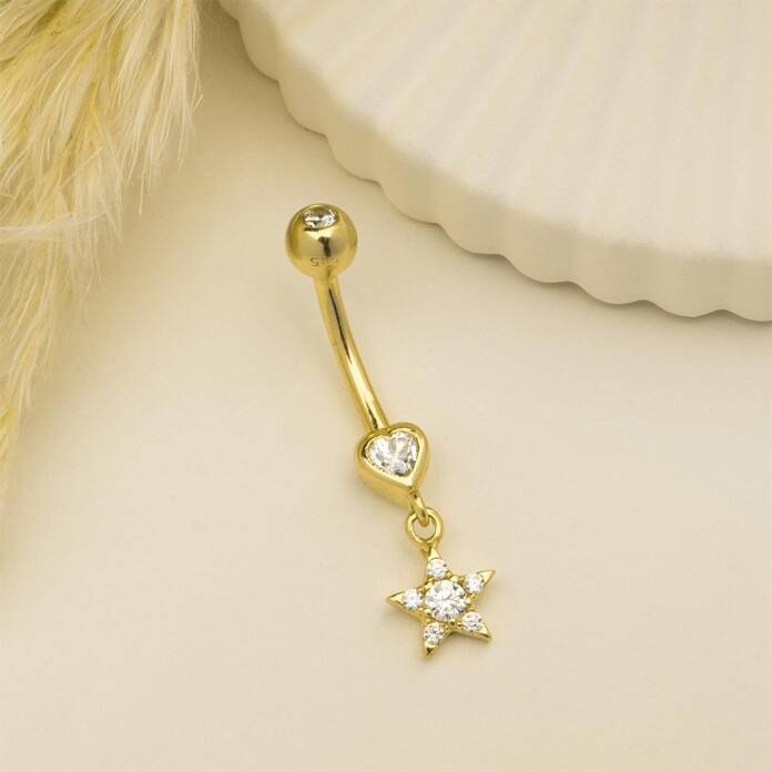 Taşlı Yıldız Kalp Sallantılı Göbek Piercing - 2