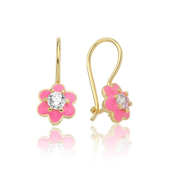 Tektaş Pembe Çiçek Çocuk Küpesi - 1