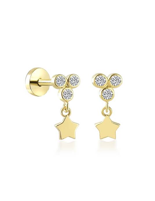 Üç Top Taş Ucunda Yıldız Tragus Piercing - 2