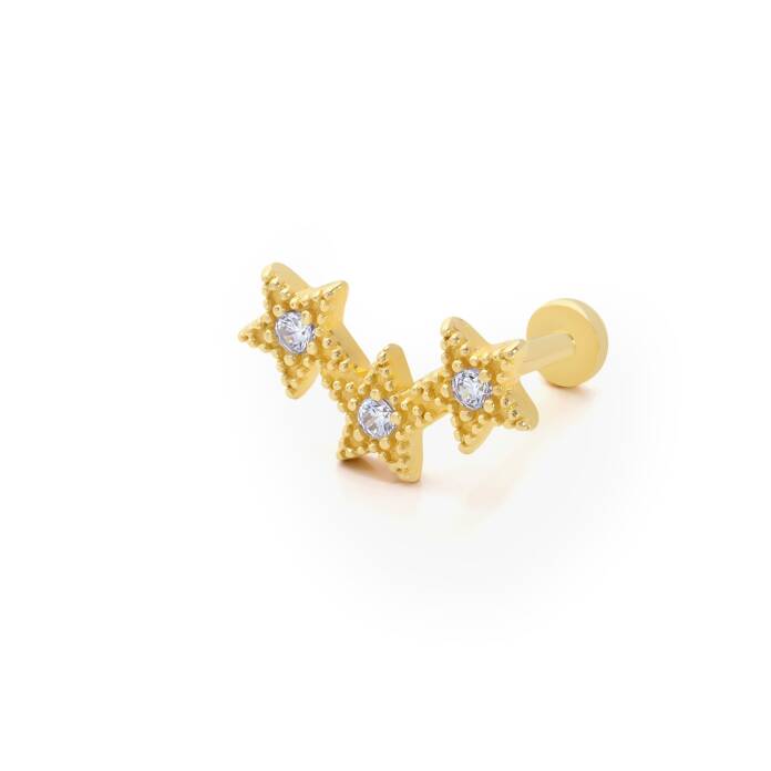 Üç Yıldız Model Taşlı Tragus Piercing - 1