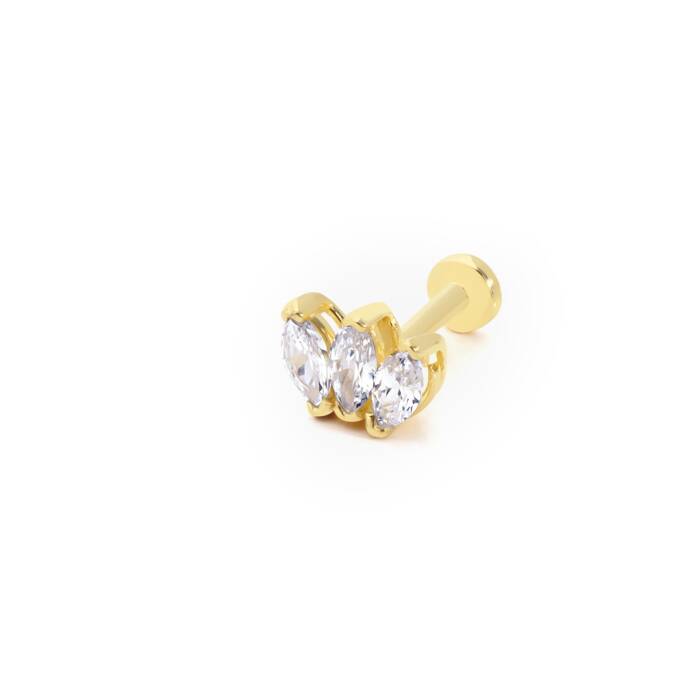Üçlü Beyaz Markiz Tragus Piercing - 1