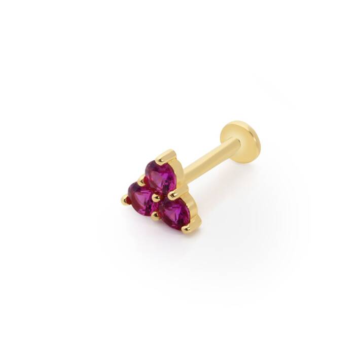 Üçlü Kırmızı Taşlı Tragus Piercing - 1