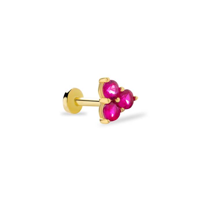 Üçlü Kırmızı Taşlı Tragus Piercing - 2