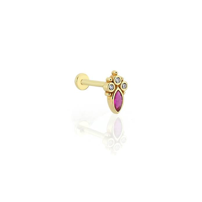 Vintage Model Pembe & Beyaz Tragus Piercing - 1