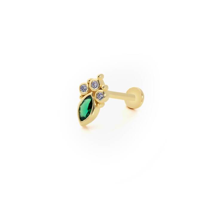 Vintage Model Yeşil & Beyaz Tragus Piercing - 1