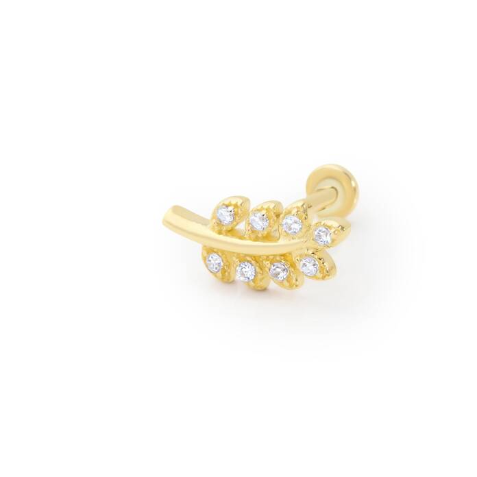 Yaprak Model Sekiz Taşlı Tragus Piercing - 1