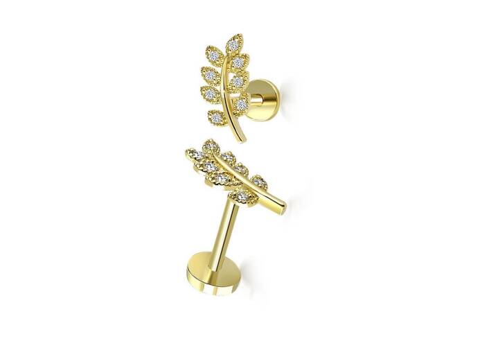 Yaprak Model Sekiz Taşlı Tragus Piercing - 2