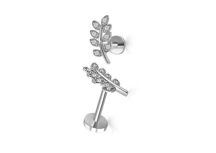 Yaprak Model Sekiz Taşlı Tragus Piercing - 4