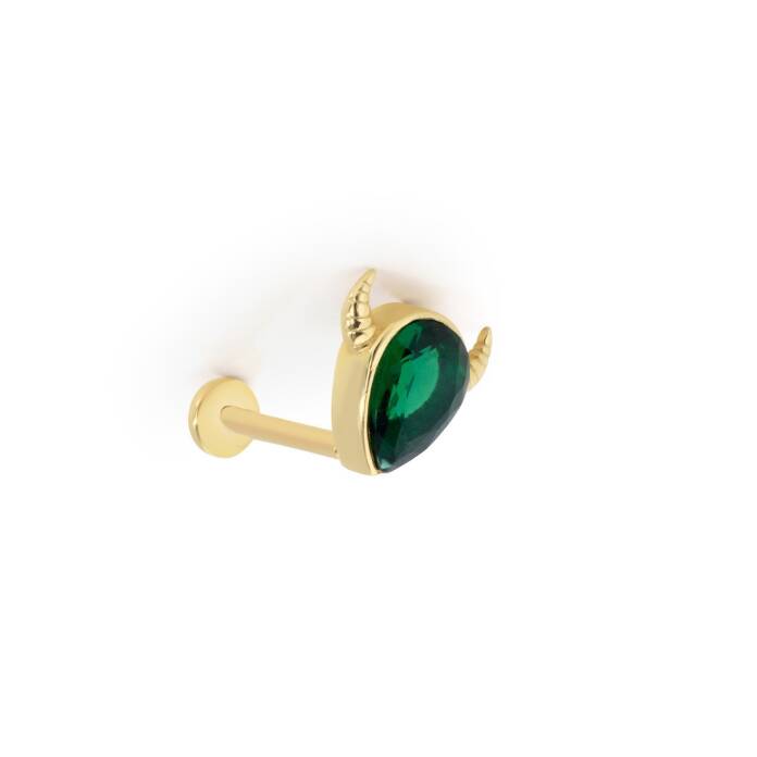 Yeşil Damla Boynuz Model Tragus Piercing - 1