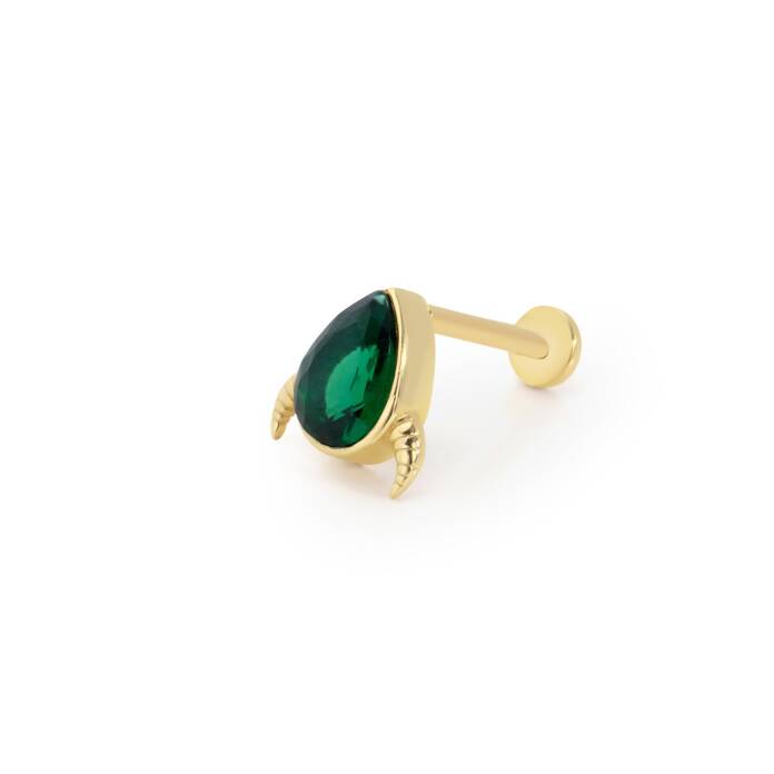 Yeşil Damla Boynuz Model Tragus Piercing - 2