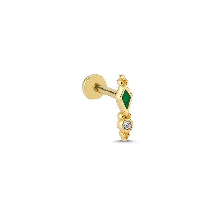Yeşil Mine Detay Taşlı Tragus Piercing - 1