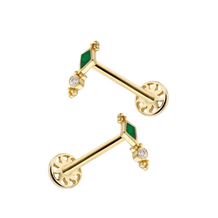 Yeşil Mine Detay Taşlı Tragus Piercing - 2