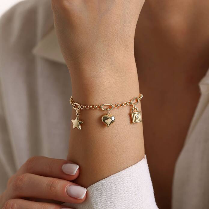 Yıldız Kalp Kilit Charm Bileklik - 1