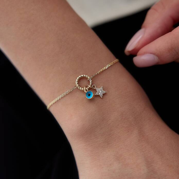 Yıldızlı Nazar Boncuklu Charm Bileklik - 1