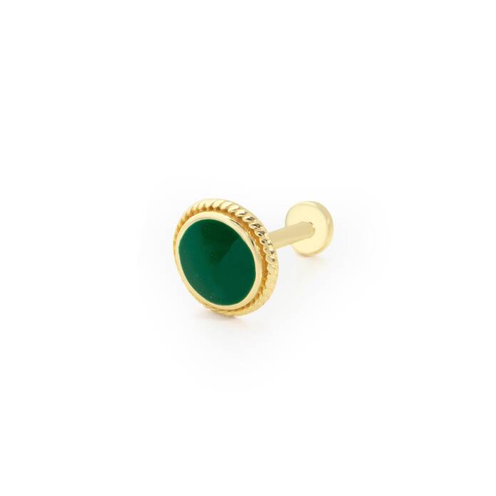 Yuvarlak Desen İşleme Detay Yeşil Mine Tragus Piercing - 1
